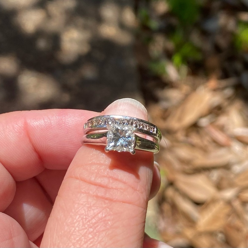 18k White Gold Princess Cut Engagement Ring and Scott Kay Wedding Band